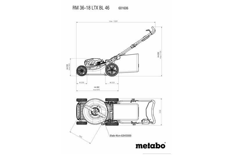Metabo RM 36 18 LTX BL 46 Cordless Lawn Mower 601606850 Diagram