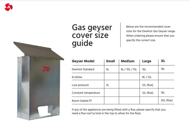 DEWHOT Gas Geyser Cover Size Guide